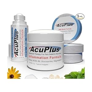 AcuPlus Advanced Pain Relief Bundle – Soothe Muscle and Joint Pain, Fast-Acting Formula with Natural Ingredients, Anti-Inflammatory Cream – 4oz Jar, 3oz Roll-on, and 4.5oz Bath Bombs (Pack of 3)