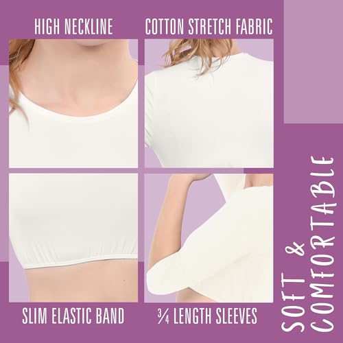 Image of Kosher Casual Women's Modest High Neck Cropped Layering Shell - Cotton Spandex 3-4 Sleeve Base Pullover Top