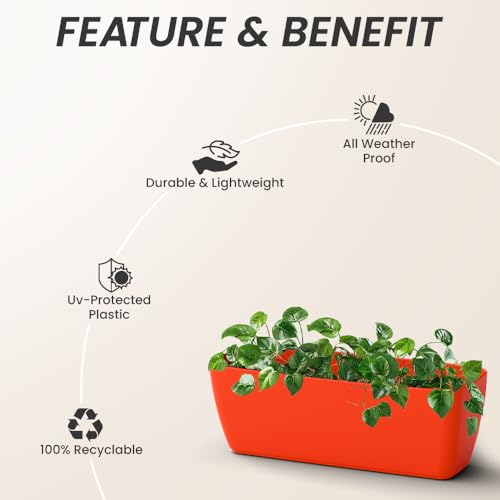 Image of YUCCABE ITALIA SHERA CABI Tray 16 INCH Plastic Flower Tray Pot Unbreakable Rectangular Planter Suitable for Home Garden Seedling Indoor and Outdoor (Red, Pack of 6)