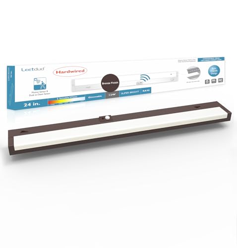 Leetdud Under Cabinet Lighting Motion Sensor Hardwired, 24 Inch 12W Dimmable, 5 CCT 2700/3000/3500/4000/5000K, Eyes Care Design Linkable Under Counter Lights for Kitchen, Sink, ETL Listed, Bronze by Leetdud - Used condition - US$33.59