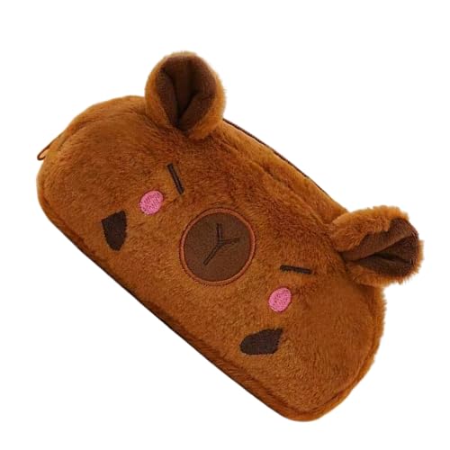 Estuche escolar Capybara con cremallera de peluche para suministros – Estuche para bolígrafos de peluche – para estudiantes y suministros escolares, almacenamiento, viajes y maquillaje