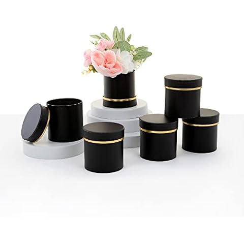 UNIKPACKAGING Set of 6 pcs, Small Round Shaped Flower Gift Boxes, 4" dia. x 4" inch, for Unique Flower and Gift Arrangements, Partry Favors (ALL Black) Cover