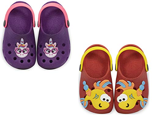 Kit com duas Sandalia Babuche Feminino Infantil Menina Calce Fácil - Peixe Vermelho e Unicórnio Roxo