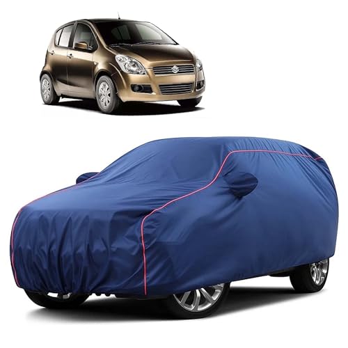 Image of Sulfar 100% Water Resistant Car Body Cover Compatible with Mirror for Maruti Suzuki Ritz (Triple Stitched, Full Bottom Elastic, Blue Taffeta with Red Piping)