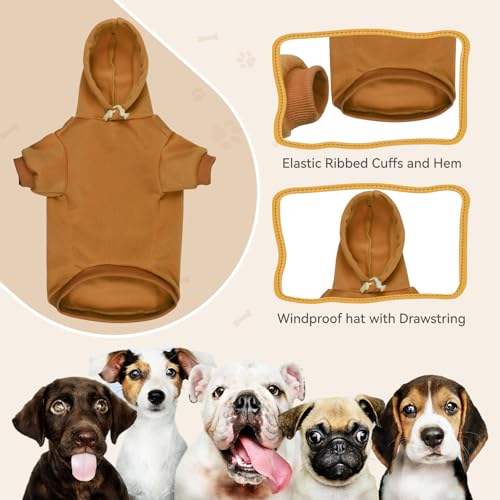 Image of Dog Hoodie Dog Sweaters for Small Dogs Solid Soft Brushed Fleece Pet Clothes Pet Hoodie Sweatshirt with Pocket(Coffee-XS)