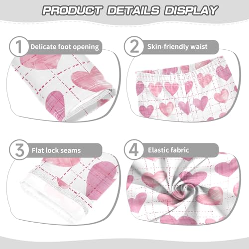 Pink Hearts with A Grid Girls Leggings Athletic Pants Tights Stretch Bottom3