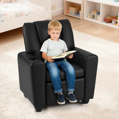 Image of Costzon Kids Recliner Chair with Cup Holder, Toddler Adjustable Lounge Chair w /Footrest for Boys Girls Room, Ergonomic Baby Child Furniture Sofa for Age 3+ Gifts, Kids Mini Recliner up to 150 lbs