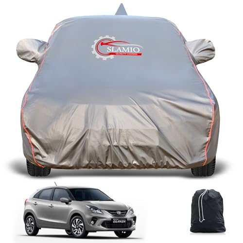 Image of Heavy-Duty Car Body Cover for Toyota Glanza (2019-2021) | Waterproof, Dustproof, UV Protection, Custom Fit, Heavy Belt & Buckle with Mirror & Antenna Pocket | Dark Grey