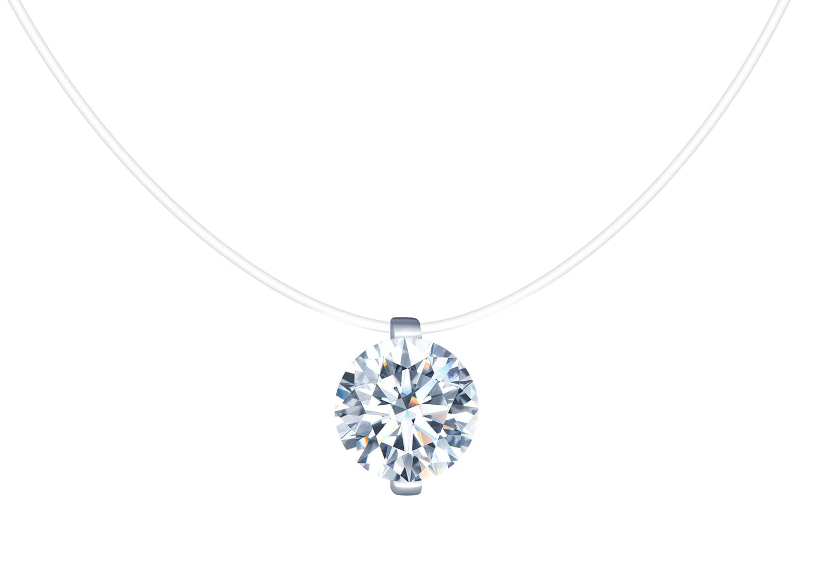 Damen Solitär Diamant Ketten Halsreife Funkelnde 2 Karat Moissanit Halskette Anhänger Choker mit Transparente Nylon kette D Farbe VVS1 Perfekt Geschliffene 8mm Diamant GRA Zertifikat