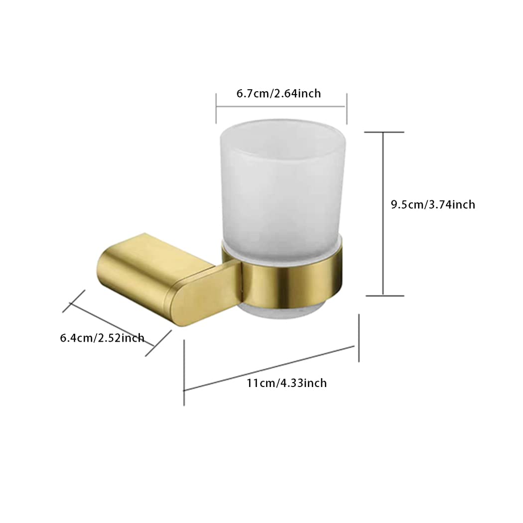 WRIST Zahnbürstenhalter, Wandmontierter Badezimmer-Becherhalter Aus Edelstahl, Gebürstetes Gold, Zahnbürsten-Becherhalter Und Einzelbecher Aus Glas