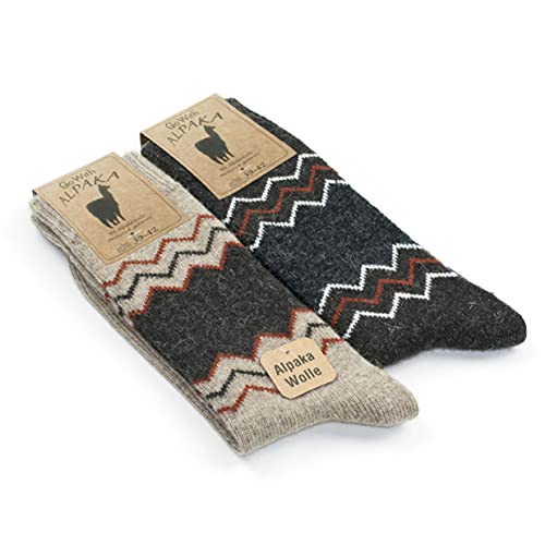 Men's Alpaca Wool Socks for winter Pack of 2 pairs Beige Brown size 6-8 and 9-11 (BROWN/BEIGE, 9-11)