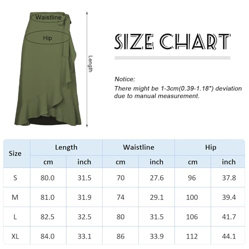 FEOYA Women's High Waisted Tie Wrap Midi Skirts Plain Ruffle Hem Split Maxi Wrap Skirts Casual Summer Beach Long Skirts Green S - Image 6