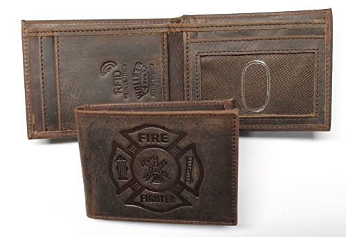 Fire Fighter Front Pocket Slim Fold Wallet Embossed Leather3