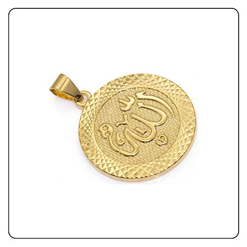 Fashion Plated 18K Gold Allah Pendant Round Necklace,22" Box Chain3