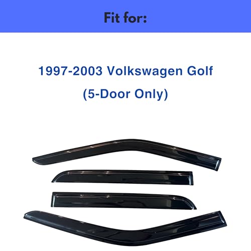 Image of IG Window Visors Fit for 1997-2003 Volkswagen Golf, Out-Channel Rain Guards Vent Wind Deflectors 4PC, Car Accessories for 97-03 VW Golf (5-Door Only)