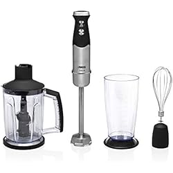 Batidora Vaso Princess 600W Princess 221221 - Set de batidora de mano XL con control de velocidad, 1000 W, incluye taza de medir XL, picador XL y batidor, acero Inoxidable, acabado de goma, negro