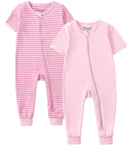 Image of Jimonda Baby Sleeper Rompers,Unisex Boys Girls Zip-Front Pajamas One-Piece Footless Outfit 0-24 Months (Pack of 2
