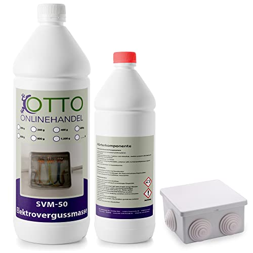 SVM-50 Elektrovergussmasse (1200 g) inkl. Abzweigdose | Elektronik Gießharz | glasklares Epoxidharz Resin | getestete Isolation bis 1000V | IP68 wasserdicht & staubdicht