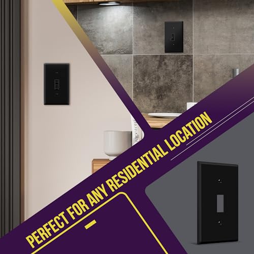 Image of ENERLITES Toggle Light Switch Wall Plate, Gloss Finish, Standard Size 1-Gang 4.50 inch x 2.76 inch, Unbreakable Polycarbonate Thermoplastic, 8811-BK-5PCS, Glossy Black, 5 Pack