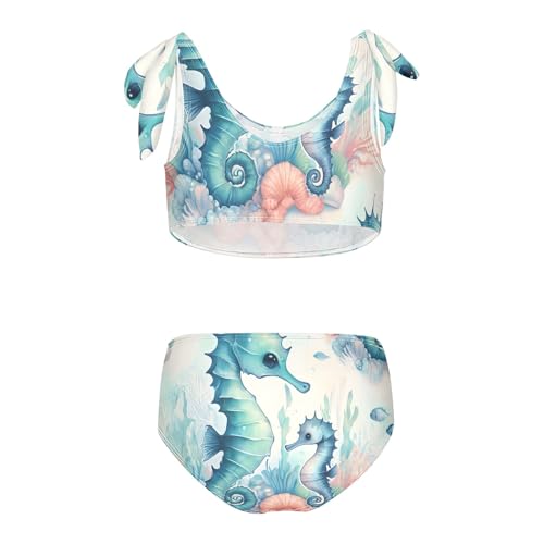 Girls' Bikini Set, Cute Seahorse Kids Swimsuit 2 Pcs Beach Bathing Suit2