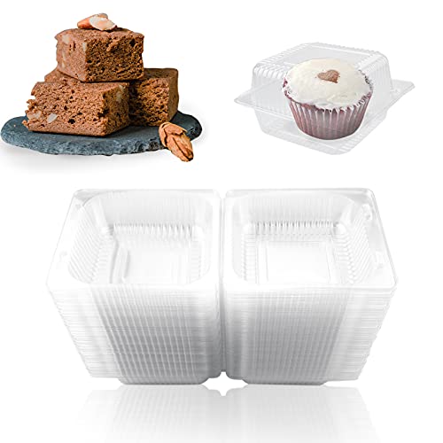 Tkonline 100 Pcs Clear Plastic Square Food Containers, Disposable Clamshell Cupcake Cups Holders For Sandwiches, Fruit, Bread Preseration(5.4" X 4.7" X 2.8") #TOP3