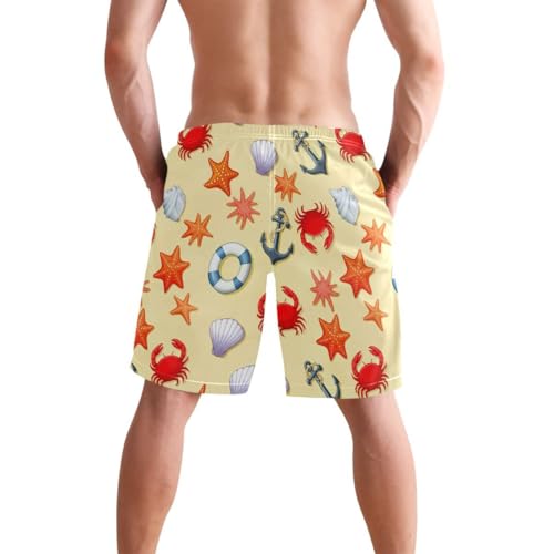 Beach Crab Shell Starfish Yellow Mens Swim Trunks Quick Dry Beach Shorts with Pocket S 23028913
