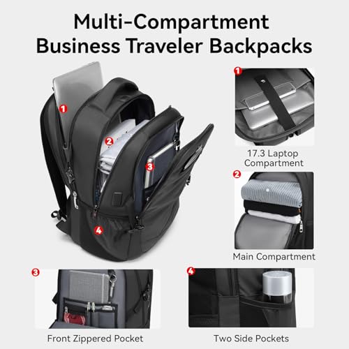 CROSSGEAR 17.3 Inch Anti-Theft Laptop Backpack with Lock, Waterproof Travel Rucksack with USB A & Type-C Charging Port, Breathable Ergonomic Design for Men Women Work Travel College Business, Black - Image 7