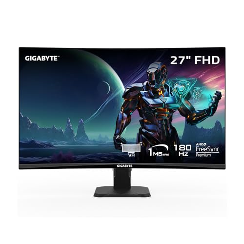 GS27FC - Monitor da gioco da 27", 180 Hz, 1080p, display 1920 x 1080 VA 1500R, tempo di risposta 1 ms (MPRT), HDR Ready, FreeSync Premium, 1 porta display 1.4, 2 HDMI 2.0, nero