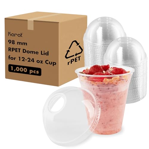Karat rPET 98mm Dome Lids for 12-24 Cold Cups (Case of 1000)