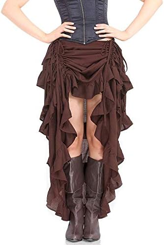 ThePirateDressing Steampunk Victorian Cosplay Costume Womens High-Low Show Girl Skirt C1367 (Chocolate) (Small)