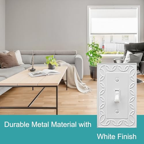 OKAWYC Single Toggle Light Switch Cover NovaBloom Metal Wall Plate, 4-Pack White 1 Gang, Light Switch Cover Decorative Wallplate, Durable by OKAWYC - Image 3