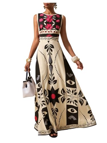 GORGLITTER Womens Sleeveless Maxi Mexican Dress Floral Boho Garden Party Sundress Wedding Guest Long Tank Dresses Multicolor Medium