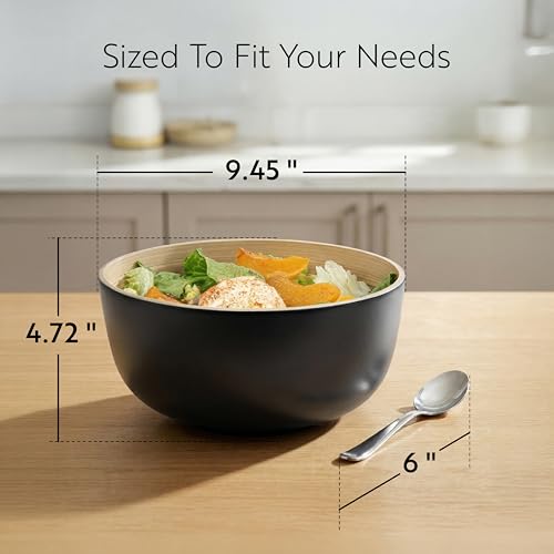 Restaurantware Bamboo Salad Bowl 1 Count 25 Oz Greaseproof Freezable Round Serving Bowl, Hot and Cold Food Friendly Handmade Bamboo Serving Utensils, Black by Restaurantware - Used condition - Image 2