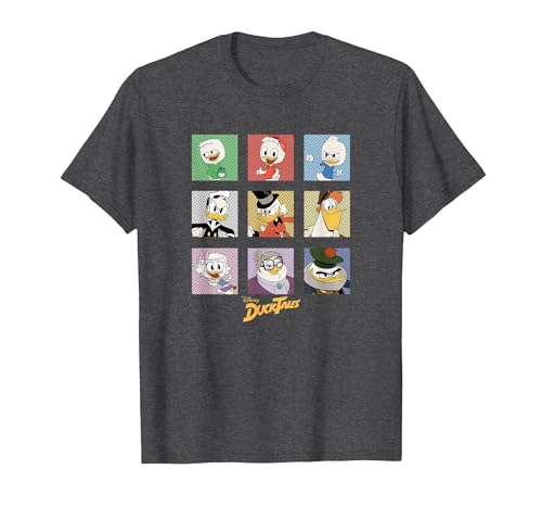 Image of Disney Duck Tales Group Shot Colored Box Up Portraits T-Shirt, Men, Dark Heather Grey, 4X-Large