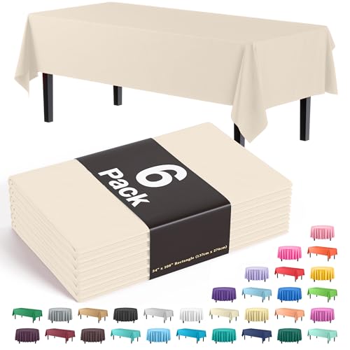 Exquisite Party Solids 6-Pack Premium Plastic Tablecloth 54in. x 108in. Rectangle Plastic Table Cover - Ivory by Party Solids - Used condition - US$9.99