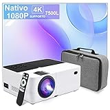 Proyector Nativo 1080P Full HD 7500 lúmenes Soporte 4K, Screen Mirroring,Proyector de vídeo LED portátil de Cine en casa Profesional