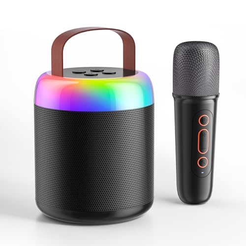 FOJELD Mini Karaoke Machine for Kids, Portable Bluetooth Speaker with Wireless Microphones, Gift for Girls Toys 4, 5, 6, 7, 8, 10, 12+ Years Old Birthday Family Home Party(Y2-Black-1 Mic)