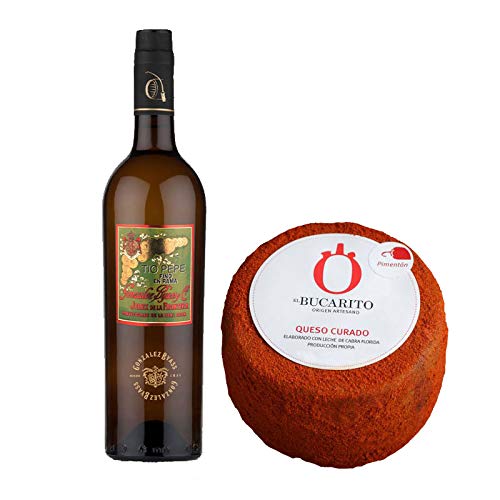 Pack de Vino Fino en Rama Tio Pepe y Queso Curado en Pimenton Pasteurizado - Vino de 75 cl y Queso de 850 g aprox - Mezclanza