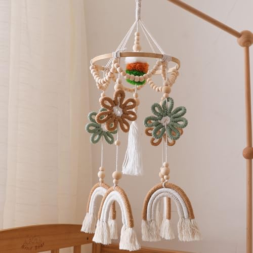 Image of Baby Crib Mobile, Boho Flower Mobile for Crib, Crib Mobile for Boys and Girls, Boho Nursery Decor, Baby Bedroom Hanging Decoration,