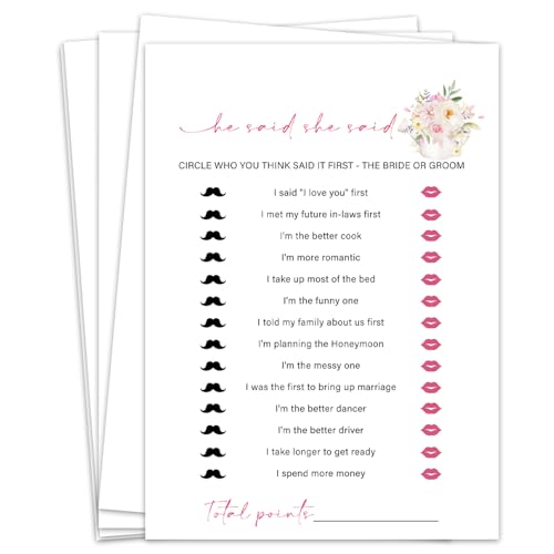 WwongxianB He Said She Said Bridal Shower Games, Tea Party Bridal Shower Games Cards 30 Guests, Pink Floral Wedding Engagement Bachelorette Party Activity & Game Reception Supplies-B06