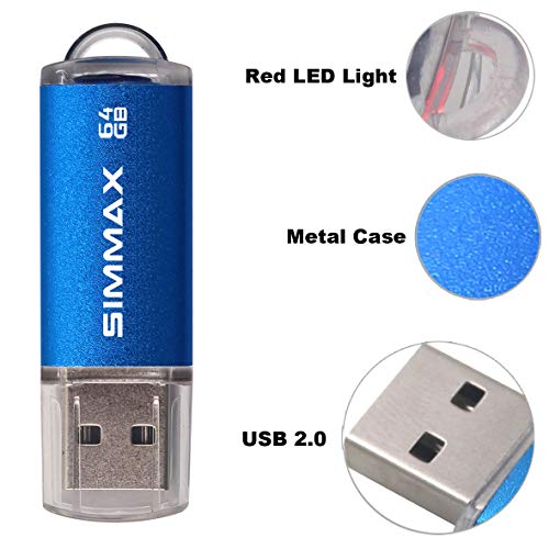 SIMMAX Memory Stick 64GB USB 2.0 Flash Drives Thumb Drive Pen Drive (64GB Blue)