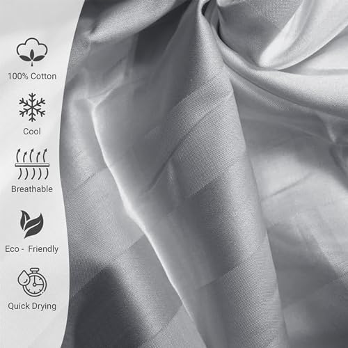 My Home Store Grey Double Duvet Cover Set - 100% Cotton Hotel-Quality Stripe Quilt Cover Bedding Ensemble with 2 Pillowcases - Hypoallergenic Soft & Breathable Bed Covers with Button Closure - Image 5