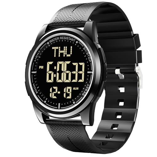 WIFORT Waterproof Digital Watch with Stopwatch Alarm Countdown Dual Time, Ultra-Thin Super Screen Wide Angle Digital Wristwatches for Men Women, Black Me2, Sporty