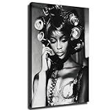 Naomi Campbell Calling Black And White Fashion Photography Poster Canvas Print Wall Art Modern Classroom Bedroom Room Aesthetics Decoration Boys Women Gift (16×24inch No Framed)