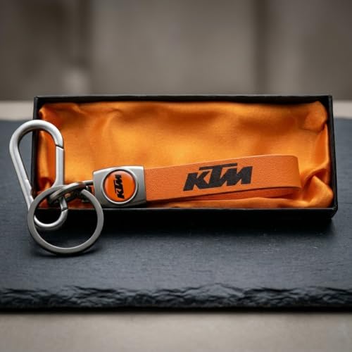 Image of Premium Bike Keychain, Orange, Leather and Metal, with Hook, Anti-Rust Keyring, compatible with KTM Duke 125, 200, 250, 390, RC
