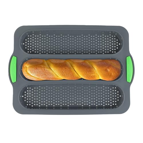 KITDAHOM Baguette-Backform, Baguette-Backblech, aus Silikon mit Belüftungsöffnungen, hitze- und feuchtigkeitsbeständig für einfaches Backen, ideal für Baguettes, Hotdogs und Brot