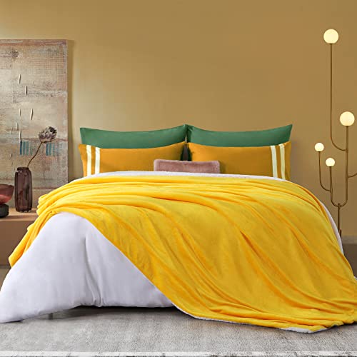 CozyLux Sherpa Fleece Blanket Throw Size Yellow 50" x 60" Soft Lightweight Fuzzy Reversible Throws Cozy Warm Thick Plush Blankets Luxury Microfiber Winter Bed Blanket for Camping Couch Sofa Chair by CozyLux - Image 2