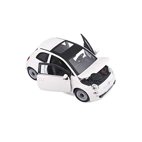 Bburago Fiat 500 (2007): Modellauto im Maßstab 1:24, Türen und Motorhaube zum Öffnen, lenkbar, 19 cm, weiß (18-22106)