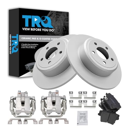 Image of TRQ Rear Brake Pad and Rotor Set Ceramic G Coated Solid Rotors Calipers