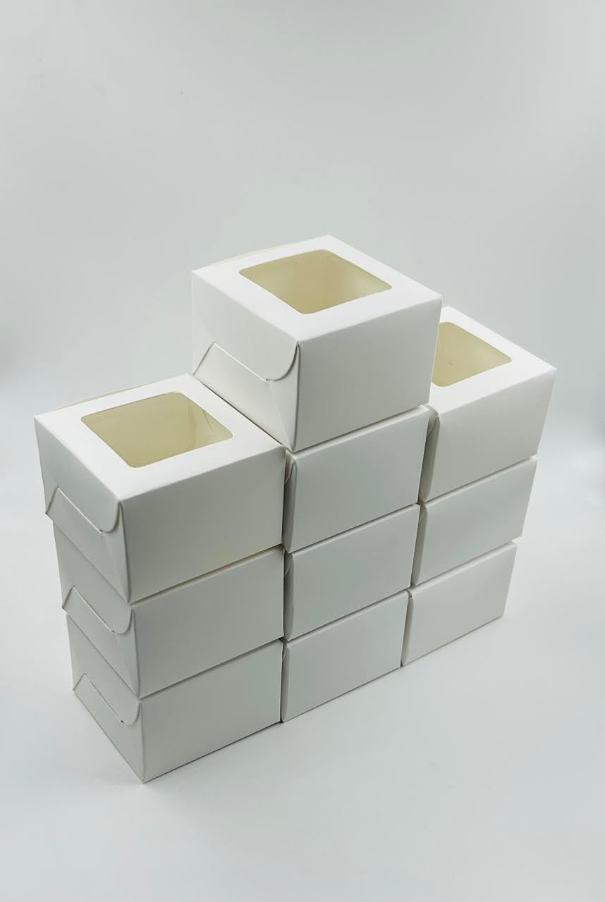 brownie boxes for packaging small White bakery boxes for chocolate, dessert, candy, mini cakes, 3x3x2 inches, Pack of 25 pcs